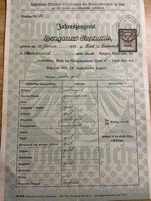 Pre-WWII Austrian Catholic Girls School Report Card