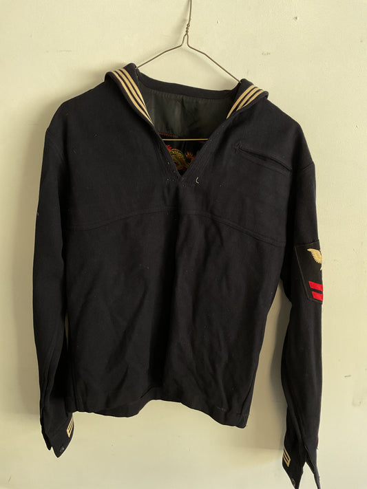 WWII U.S. Navy Dress Blue Jumper - Petty Officer Second Class Machinist’s Mate with Dragon Embroidery - Size Medium (Estimated)