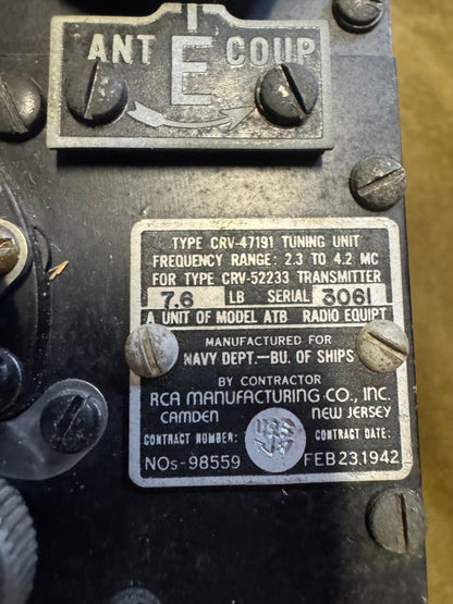 WWII U.S. Navy CRV-47191 Radio Tuning Unit (RCA – 1942)