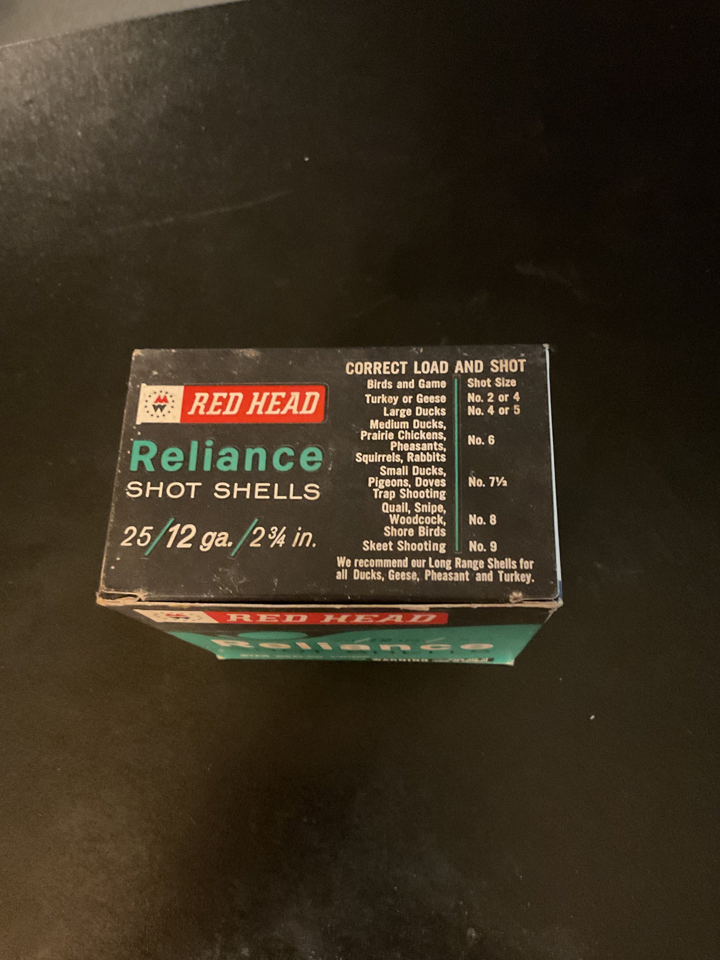 Vintage Red Head Reliance 12 Gauge Shot Shells — Full Box of 25