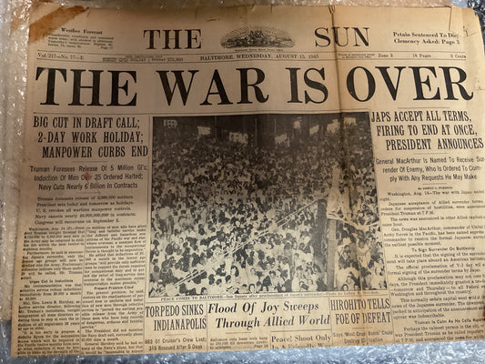 The Sun Aug 15, 1945 “war over”