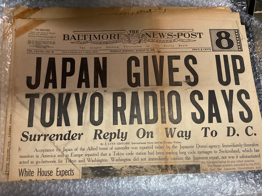 The Baltimore News Post Aug 14 1945 “Japan gives up”