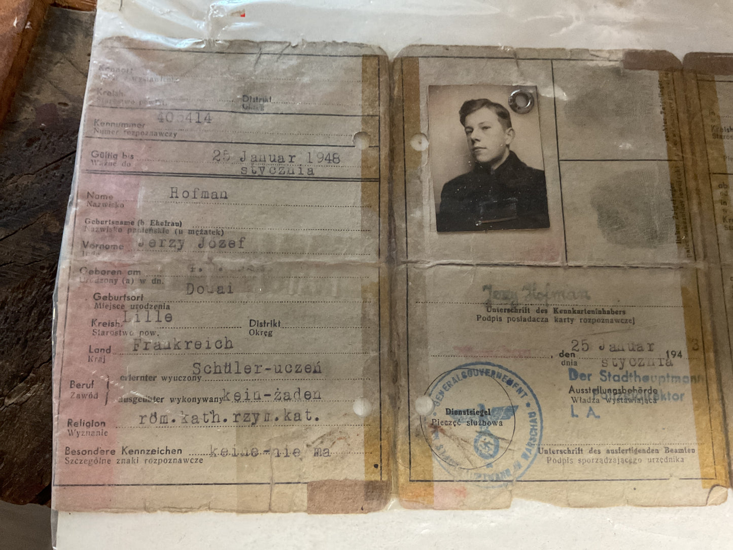 Original 1948 Allied Occupation German ID-Issued to a Polish Citizen w/ Photograph