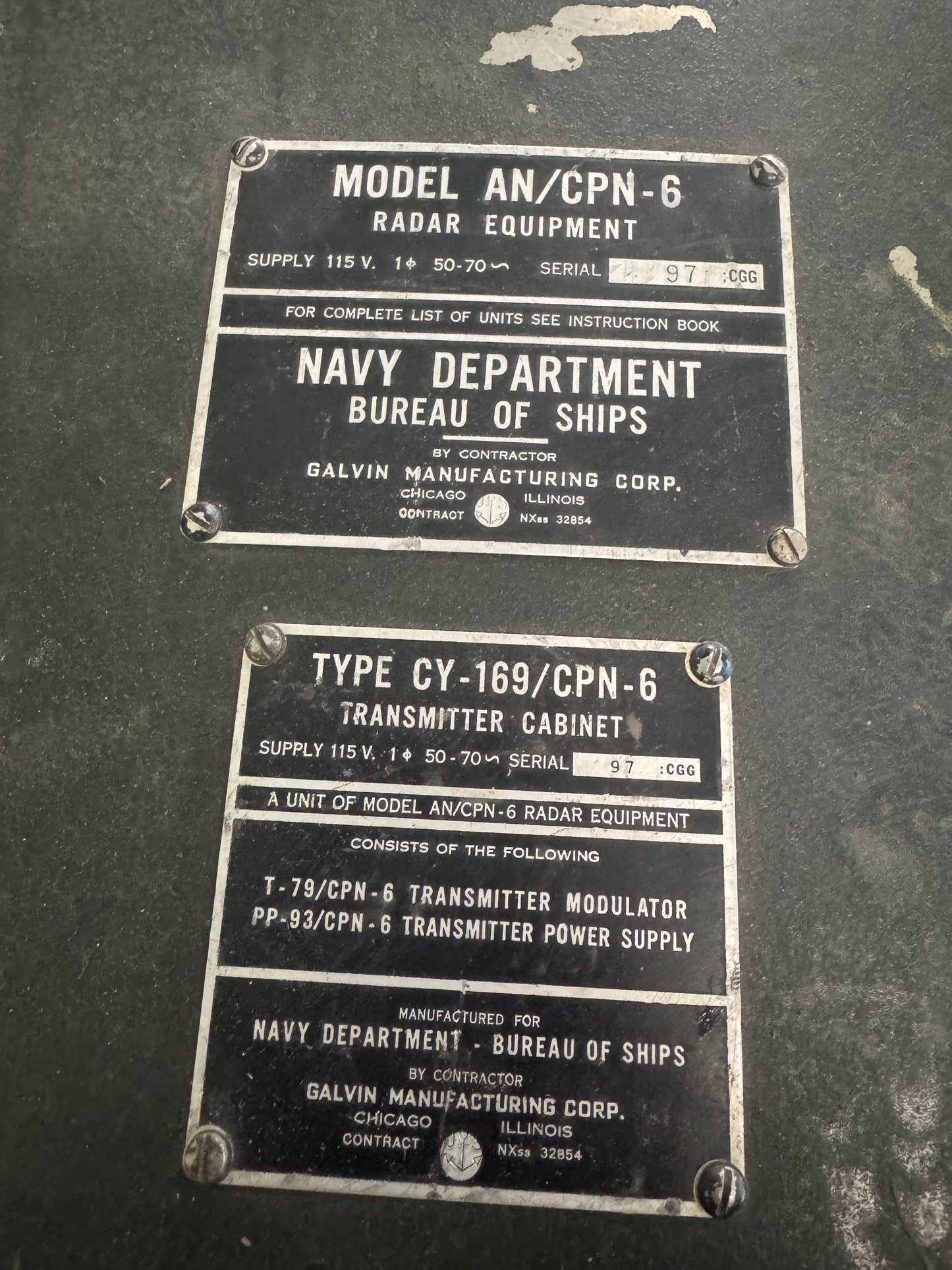 WWII U.S. NAVY AN/CPN-6 RADAR TRANSMITTER CABINET