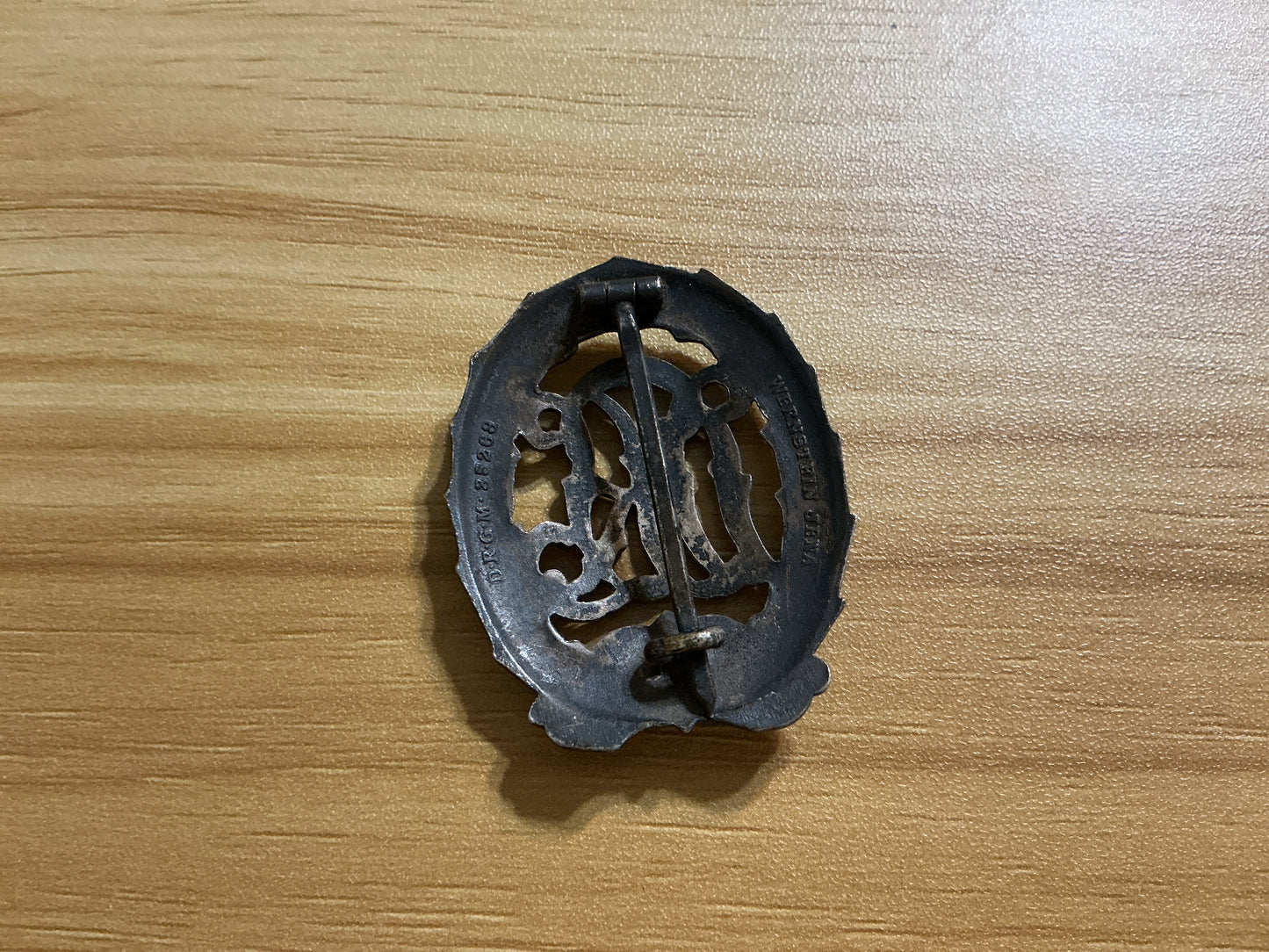 Original WWII German DRL Sports Badge Pin-Weinstein Jena Marked-D.R.G.M. 35269