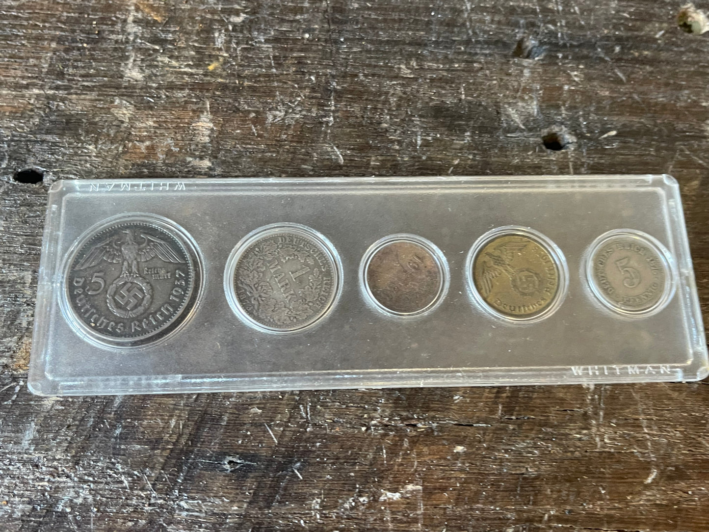Complete WWII German Third Reich Coin Type Set Display – 5 Reichsmark to 1 Reichspfennig