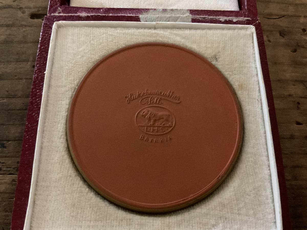 1934 German Sports Games Nuremberg Ceramic Medallion w/ Presentation Case