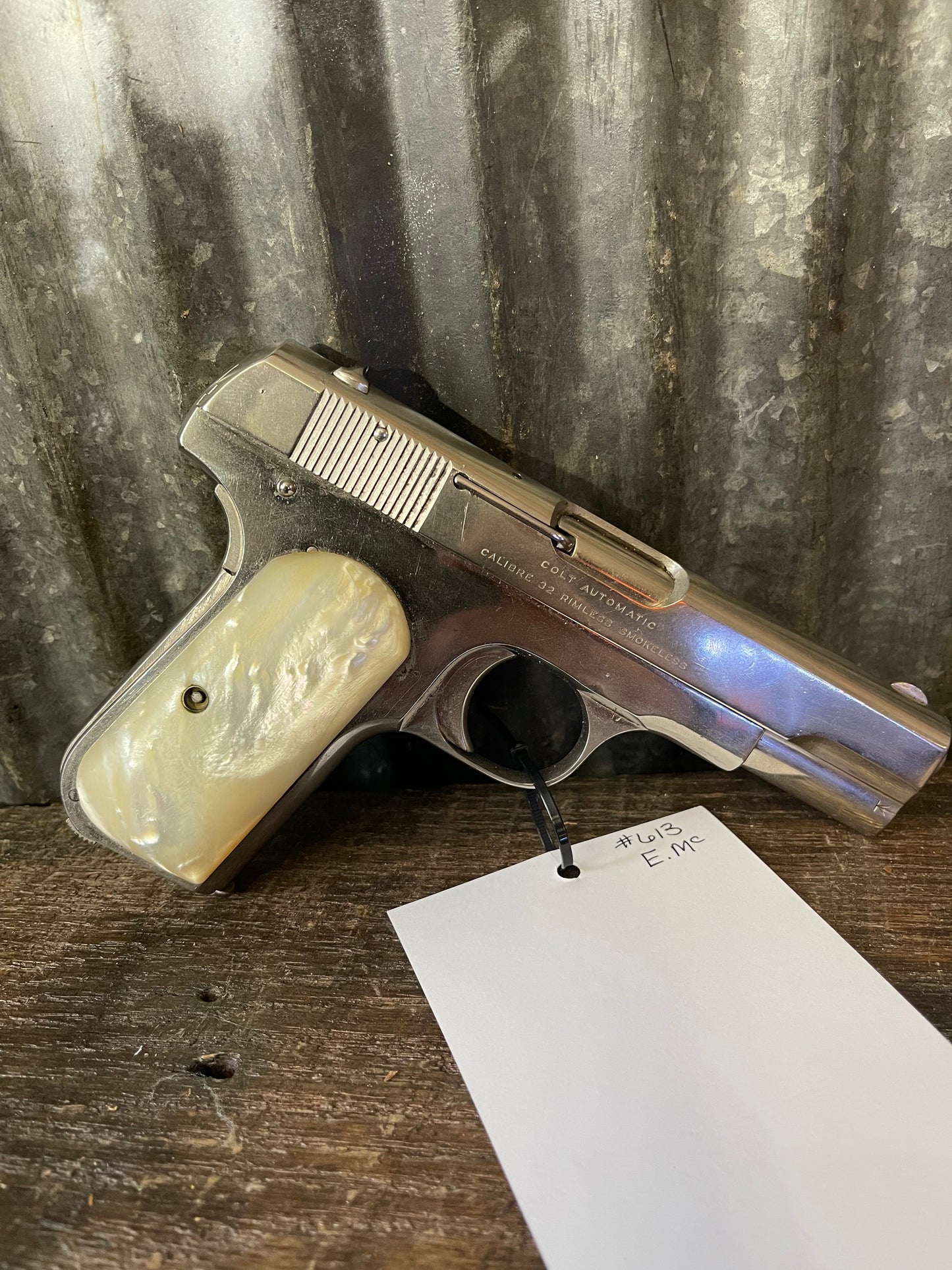 Colt Model 1903 Pocket Hammerless Semi-Automatic Pistol – .32 ACP – Nickel Finish with Pearl Grips