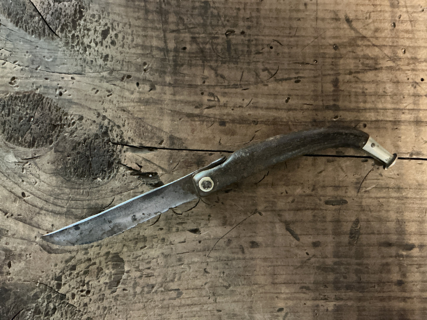 Antique Folding Pruning Knife-Curved Horn Handle-Vineyard Grafting Garden Pocket Knife