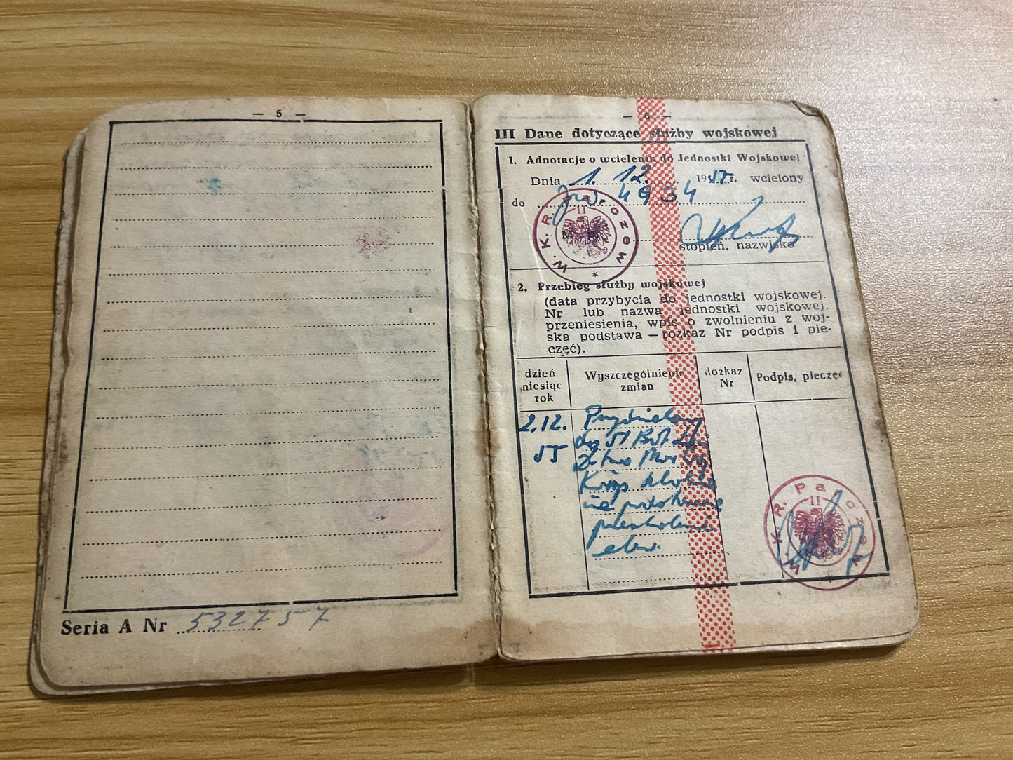 Original 1950’s Polish People’s Army Military Service Book w/ Sailor’s Photo and Extensive Entries & Stamps