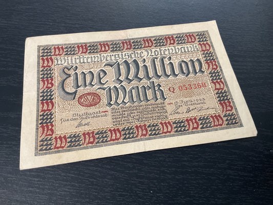 German 1 Million Mark Banknote Wurttenbergische Bank 1923