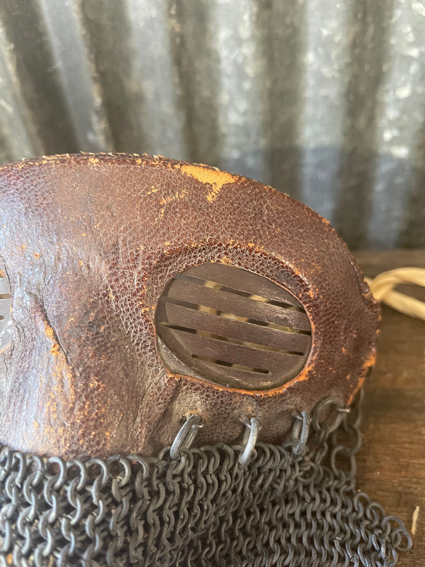 WWI British Tank Crew “Splatter Mask” – Leather & Chainmail – Original Royal Tank Corps