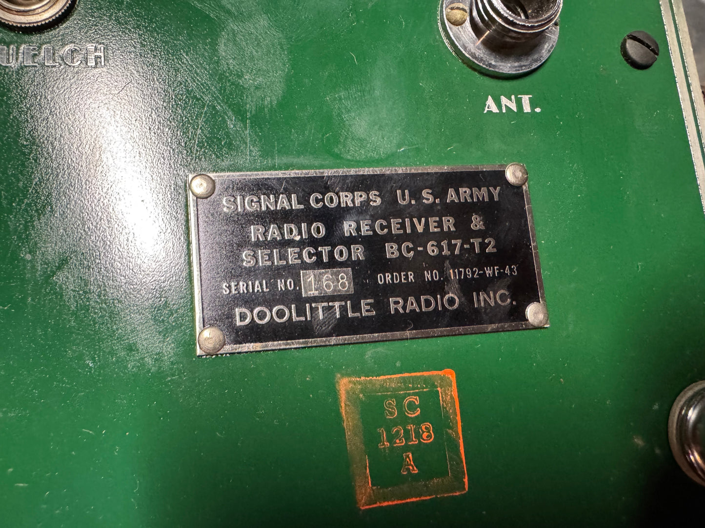 WWII-era U.S. Army Signal Corps Radio Receiver & Selector BC-617-T2