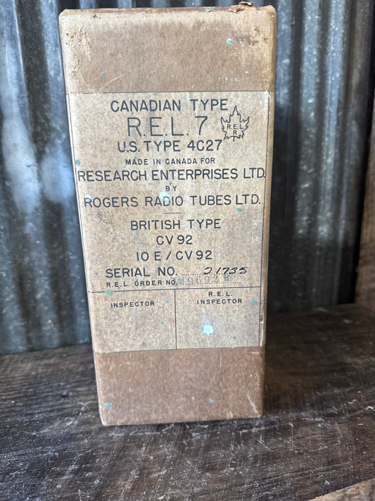 Canadian R.E.L. Type 7 Vacuum Tube (U.S. Type 4C27 / British CV92) NOS in Original Box