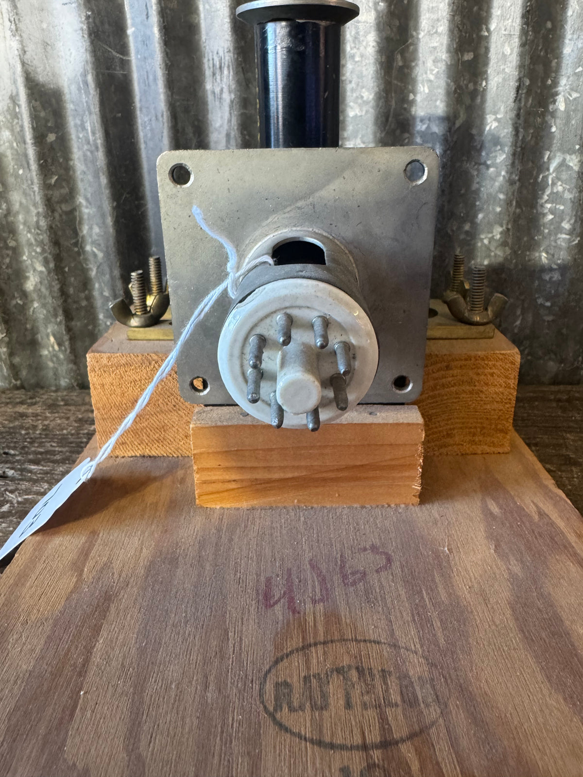 Vintage Raytheon USAF 4J63 Tunable Radar Jamming Magnetron on Wooden Mount