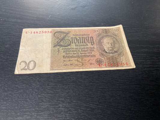 German 20 Reichsmark Banknote 1924-1948