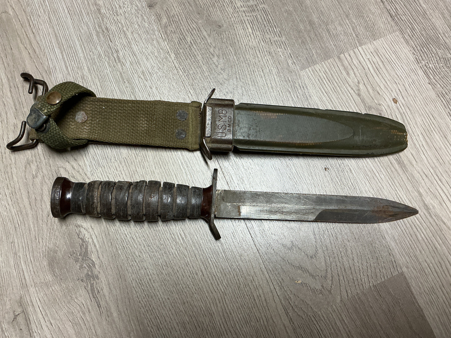 Original U.S. WWII M3 Trench Knife w/ P.W.H. M8 Scabbard