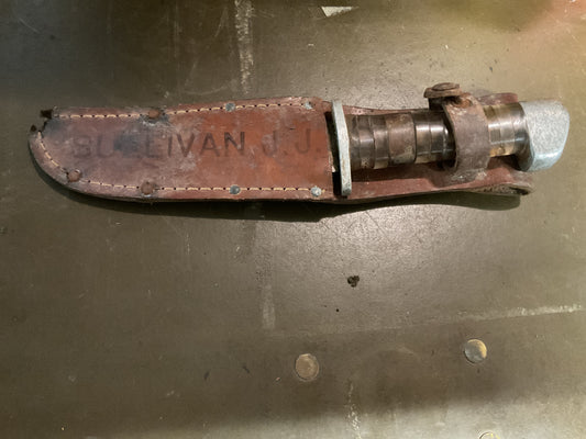 WWII Theatre Knife brown & clear handle sheath named Sullivan