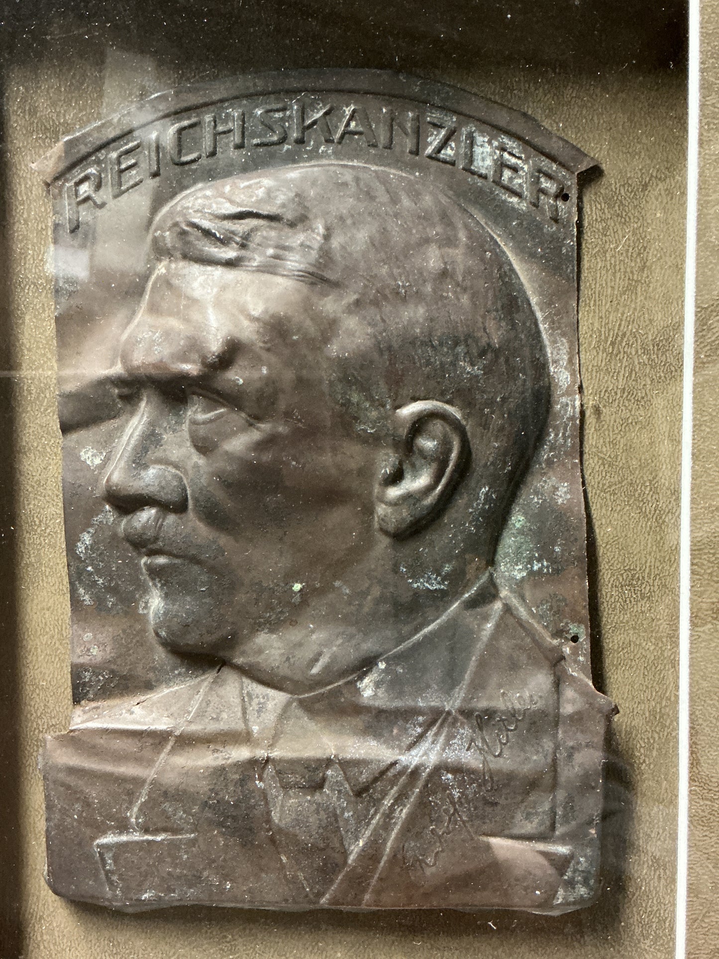 Framed Adolf Hitler Relief Plaque Display w/ Historical Photo’s