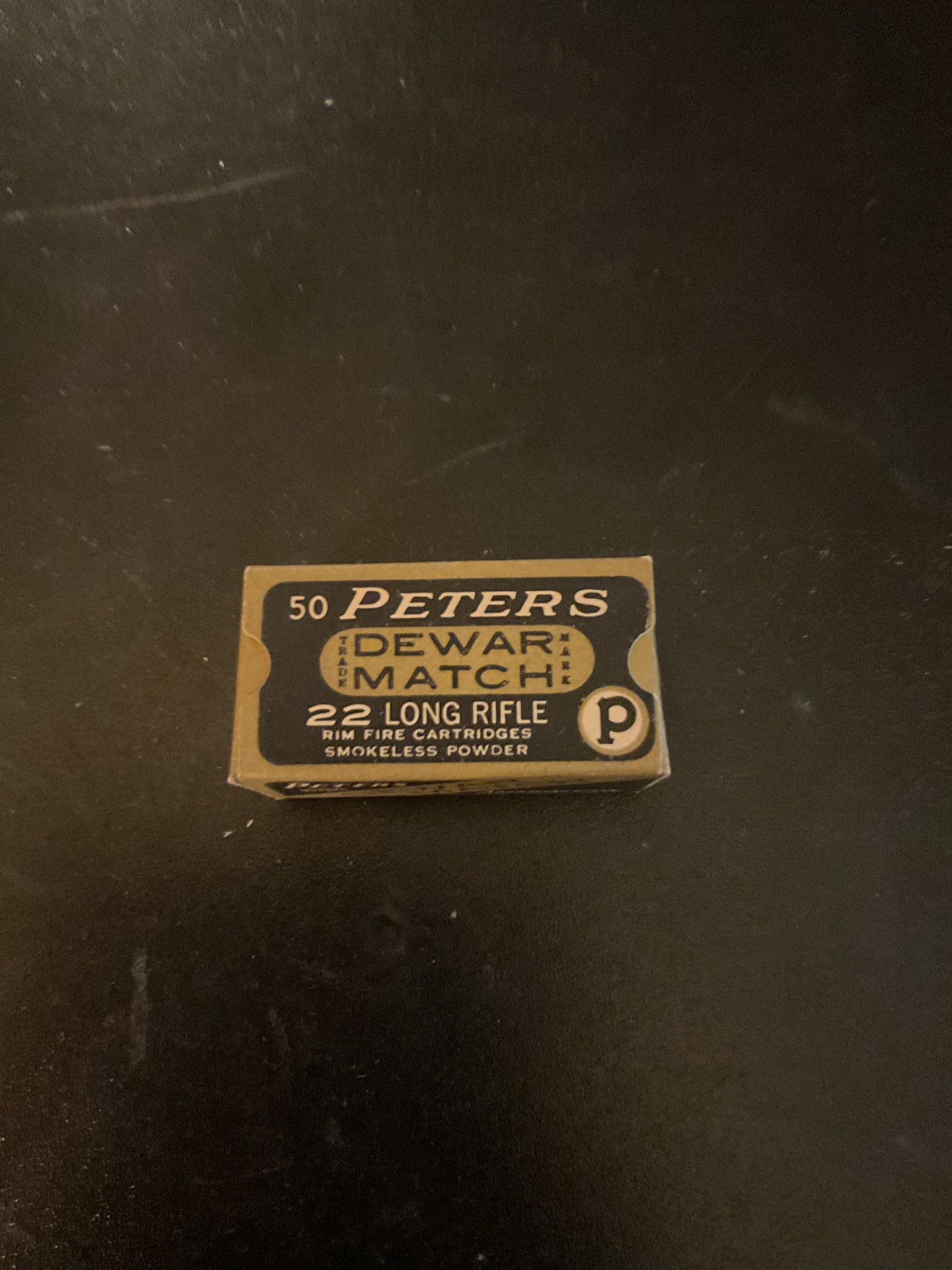 Vintage Peters Dewar Match .22 Long Rifle Rimfire Cartridges — Full Box of 50