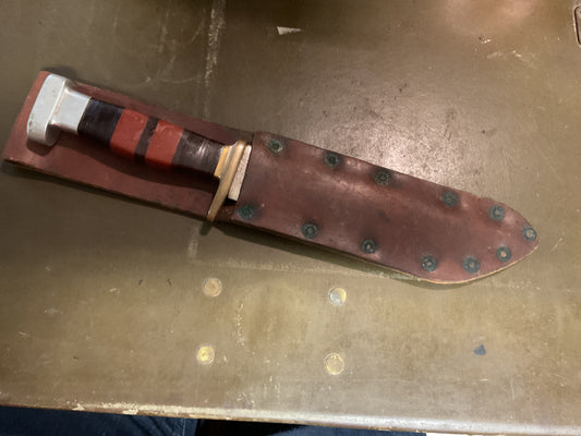 WWII Theatre Knife Orangish Brown Striped Handle