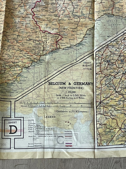 Original WWII Allied MI9 Silk Escape & Evasion Map 43/C–43/D – France, Germany, Belgium, Holland & Switzerland