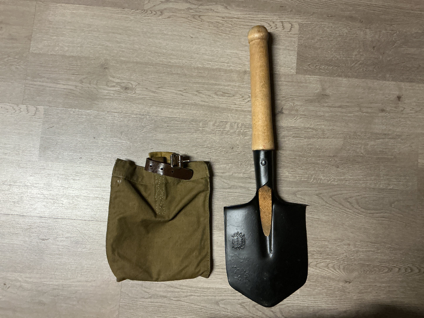 1981 OTKI Marked Military Entrenching Shovel w/ Canvas Carrier Eastern Block Surplus