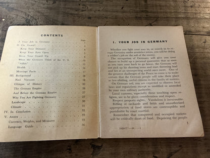 Original WWII U.S. Army Pocket Guide to Germany 1944 War Dept. Occupation Manual