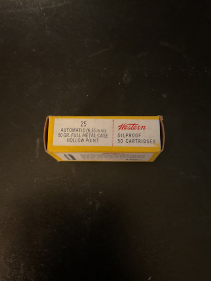 Vintage Western Super-X .25 Automatic Hollow Point Cartridges — Full Box of 50