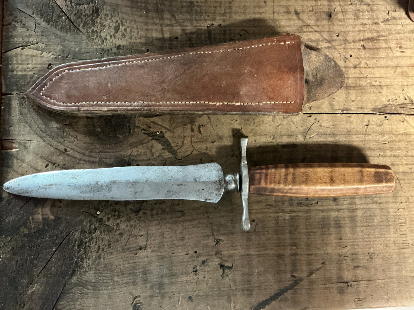 Vintage Handmade Bowie/Fighting Knife w/ Leather Sheath