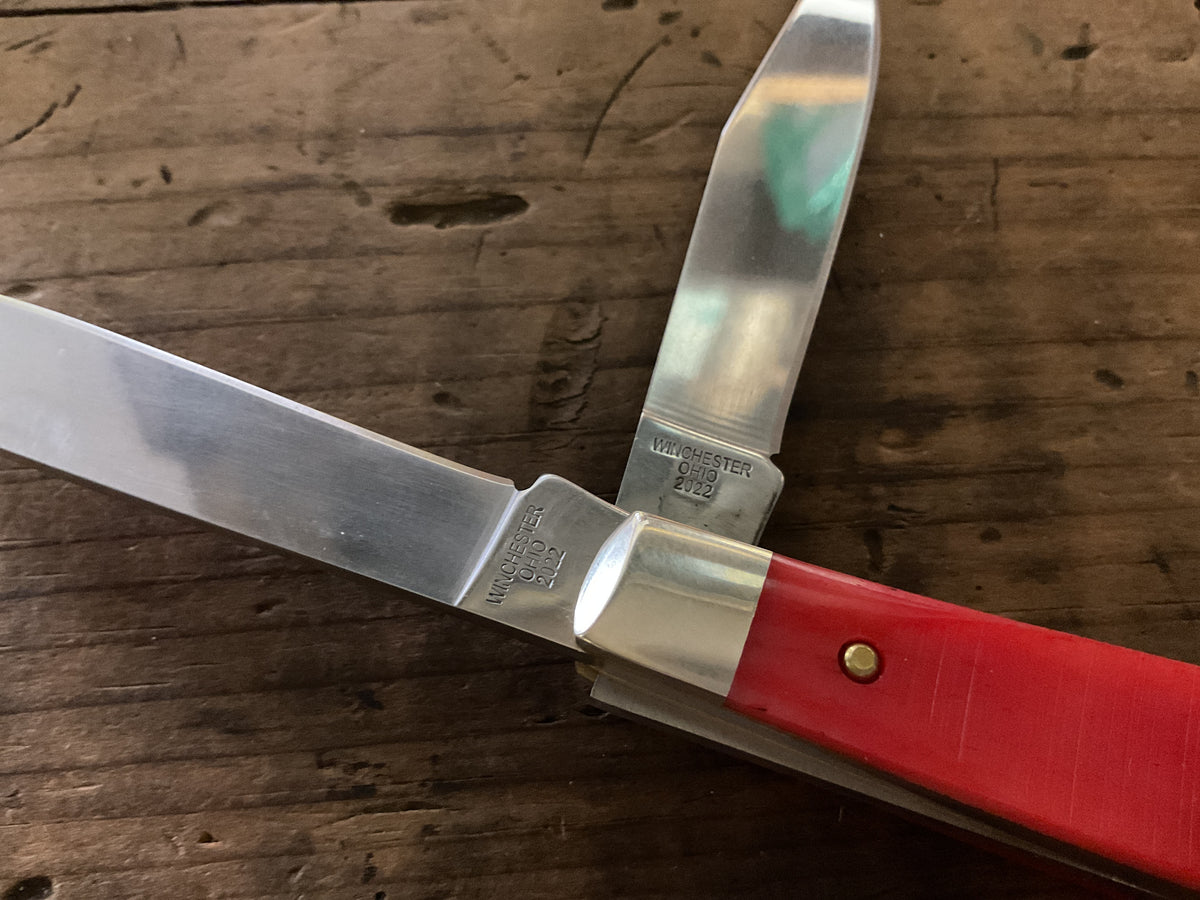 Cooper Cutlery Battle Axe Brand Red Sawcut Bone Trapper Knife w/ Original Tube & Papers