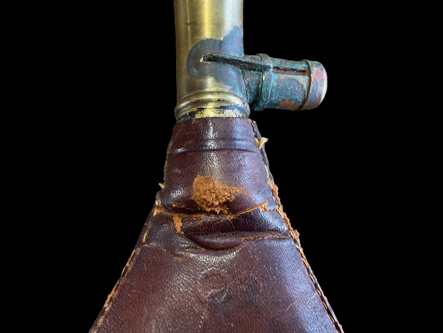 “Game Scene” Leather Powder Flask 1850-1870