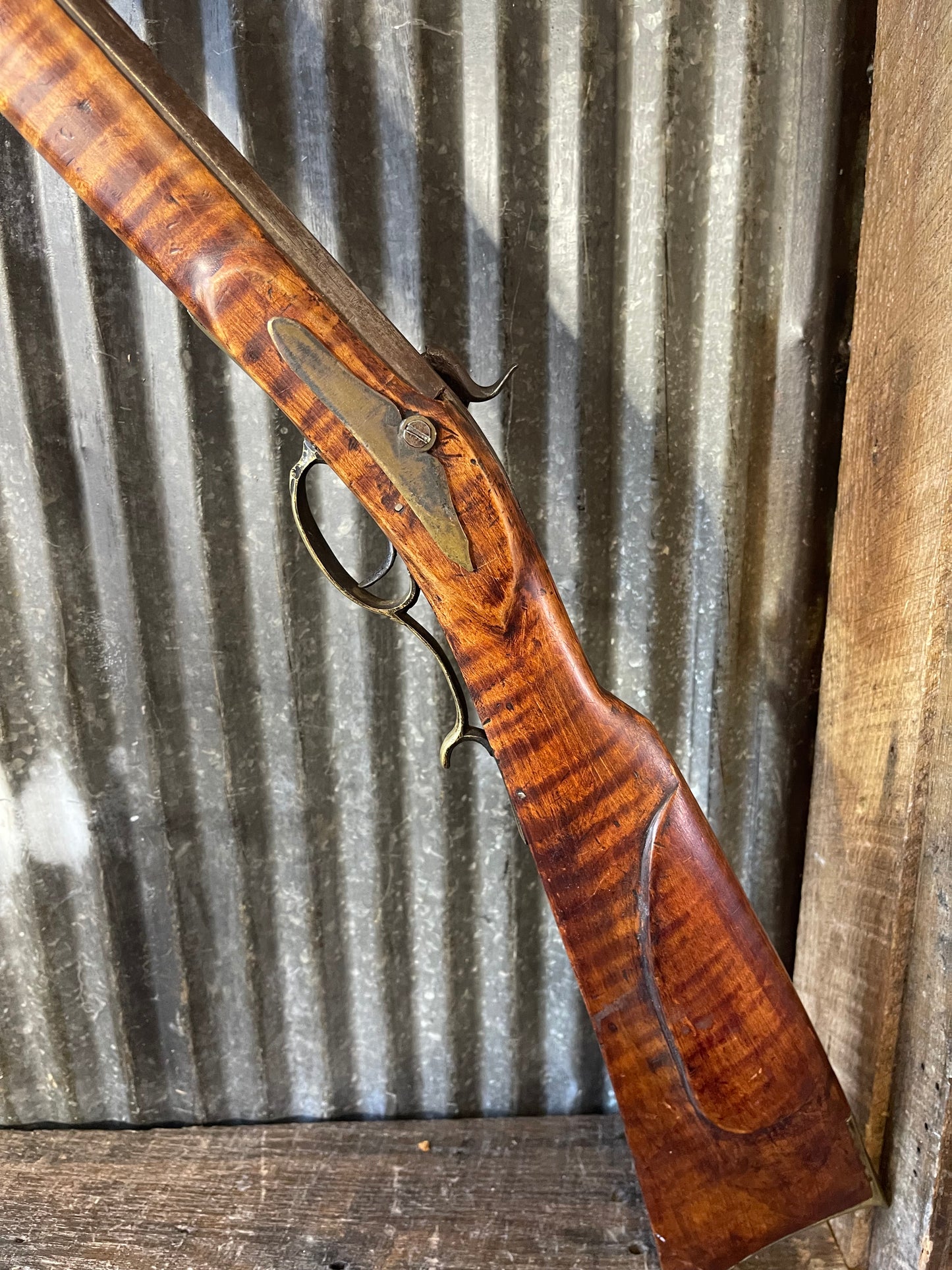 Unmarked .50 Caliber Percussion “Short Rifle” – Curly Maple Stock – Functional Lock