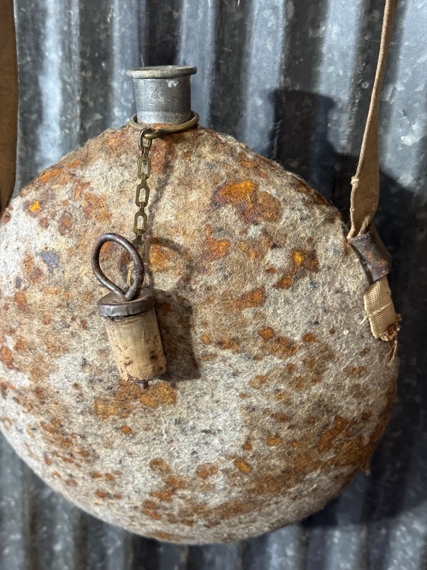 Original Spanish Civil War / Early WWII Wool Covered Canteen with Strap & Cork Stopper
