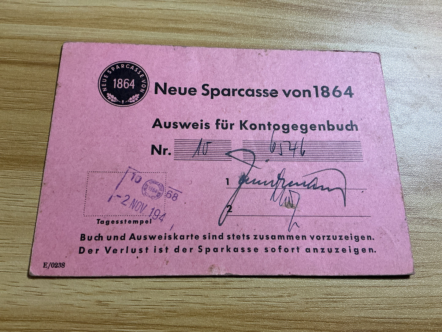 Vintage German Neue Sparkasse von 1864 Bank Account ID Card-Hamburg-1974