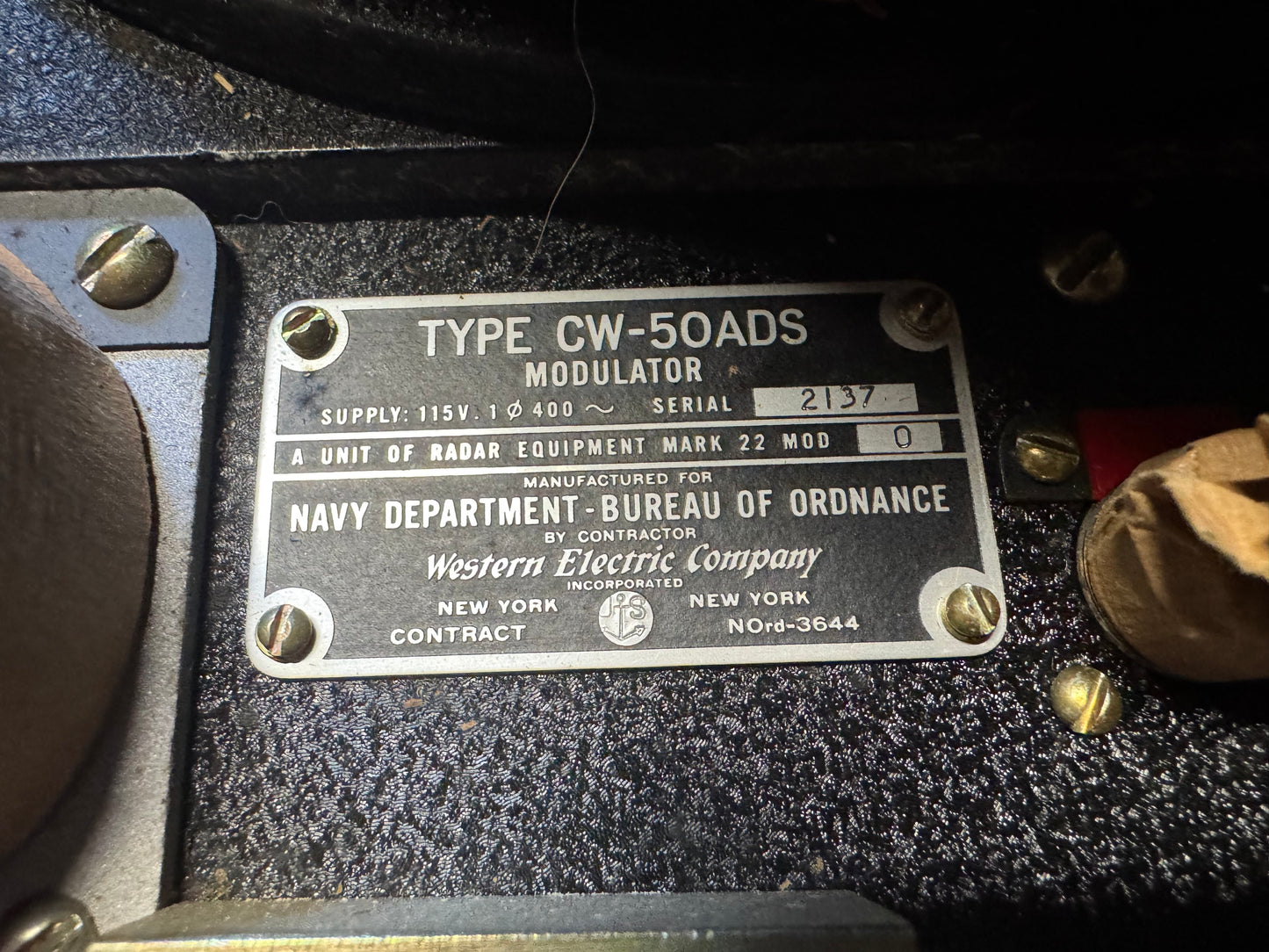 WWII Navy Radar Mark 22 Modulator Type CW-50ADS – Western Electric