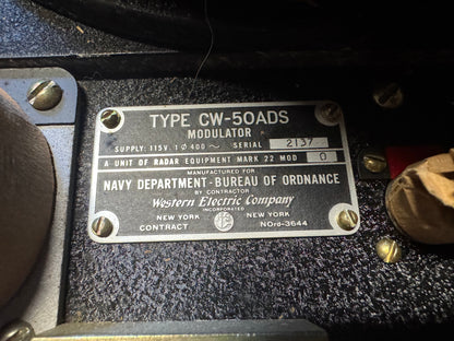 WWII Navy Radar Mark 22 Modulator Type CW-50ADS – Western Electric