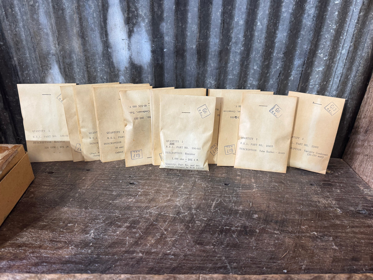 Vintage R.E.L. Radio Equipment Spare Parts Kit – Sealed Component Packets