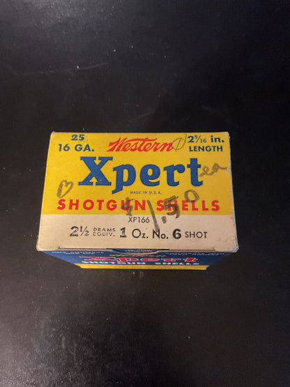 Vintage Western Xpert 16 Gauge Shotgun Shells — Full Box of 25