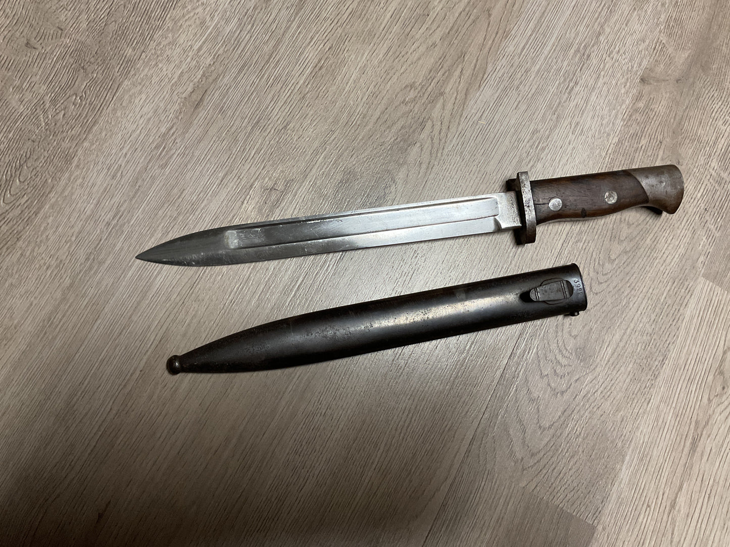 Vintage Military Mauser-Pattern Bayonet w/ Steel Scabbard-Scabbard #3922