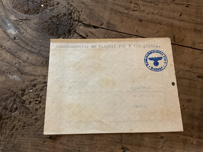 Original WWII German Deutsche Reichsbahn Travel Pass-1942