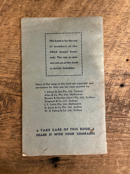 WW2 US Army Song Book Produced for American Troops Stationed in Australia 41-45