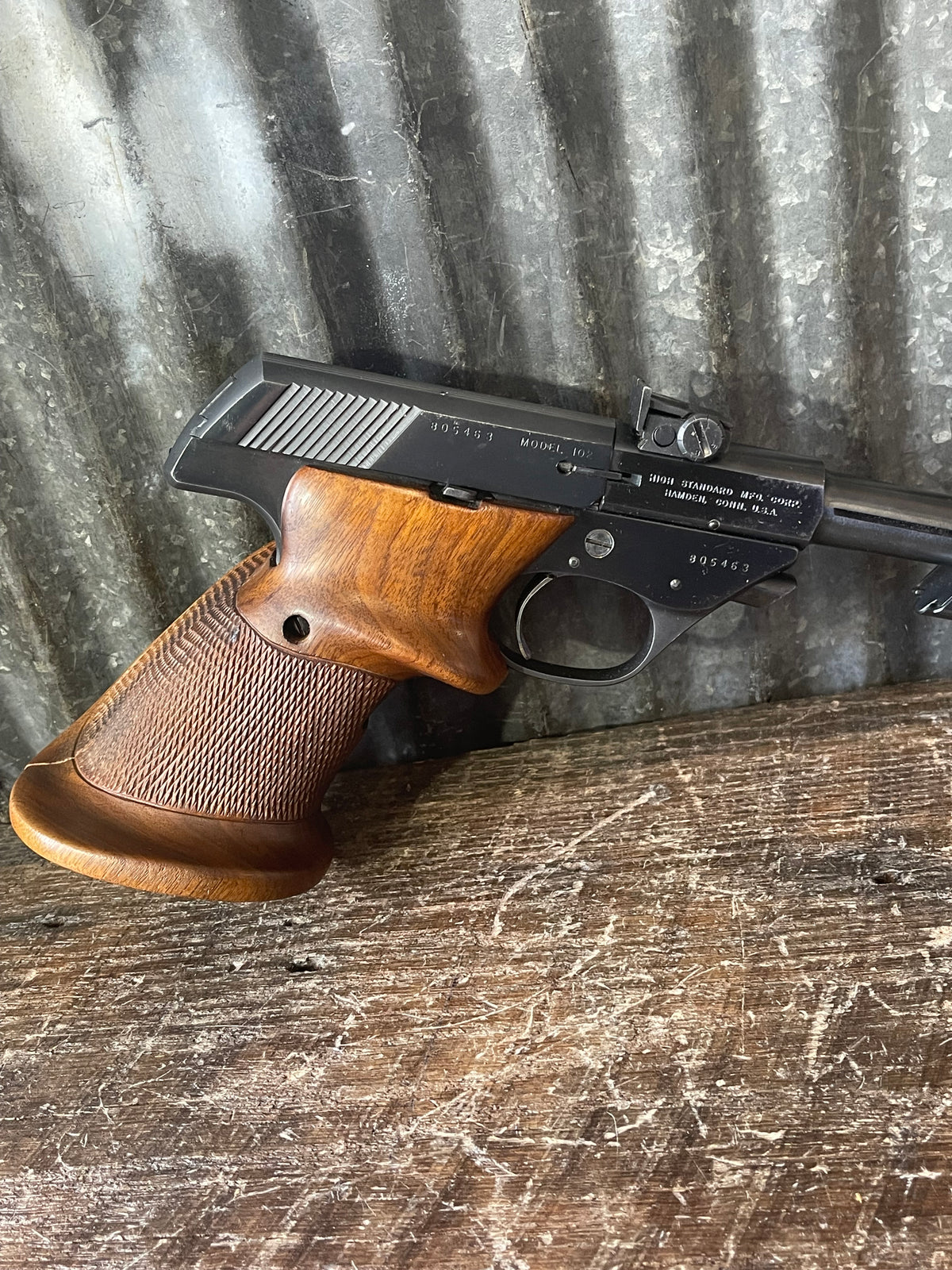 High Standard Supermatic Citation Model 102 .22 LR – Target Pistol – Original Box, 2 Magazines, Barrel Weights & Extra Grips