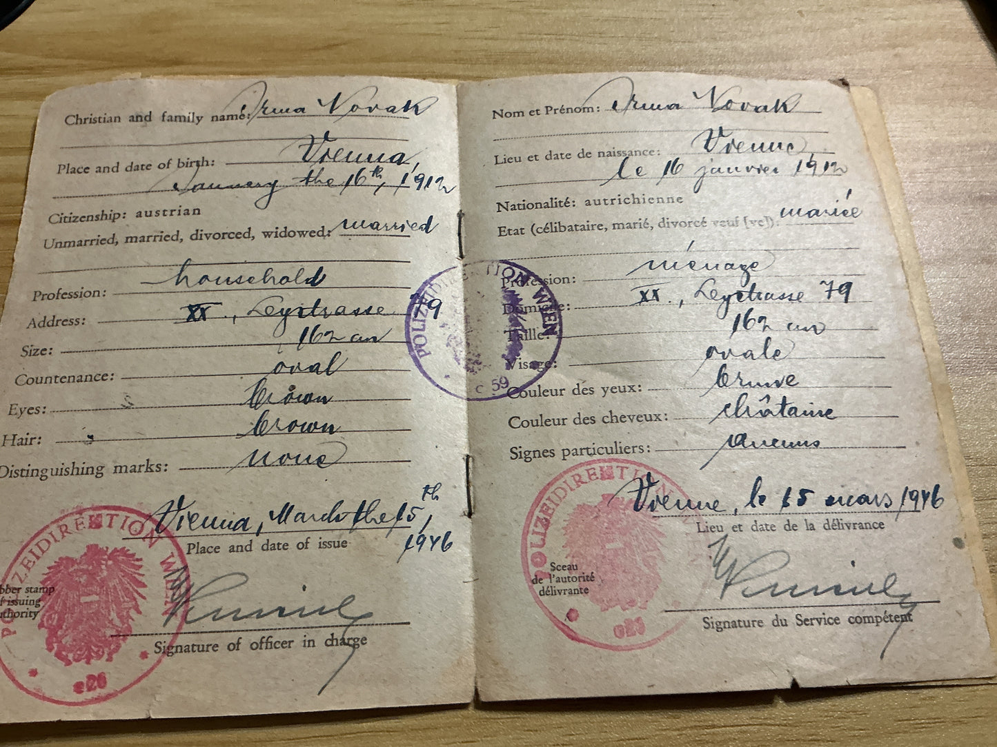 1946 Austrian Allied Occupation Identity Card-Vienna-Named “Irma Novak”-WWII Era ID
