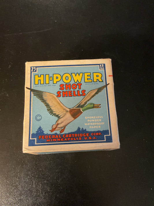 Vintage Federal Hi-Power 12 Gauge 00 Buck Shot Shells — Full Box of 25