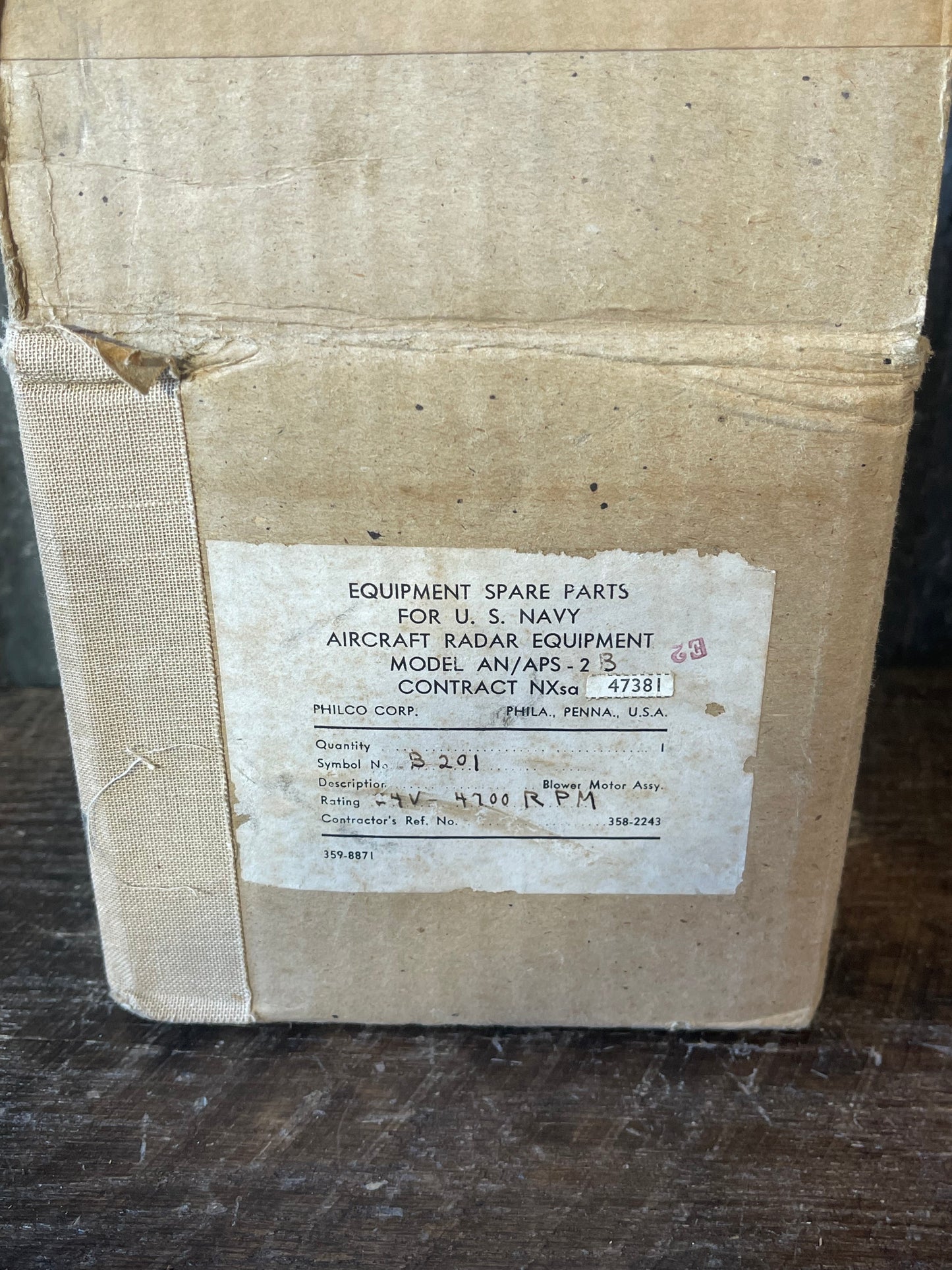 NOS WWII U.S. Navy AN/APS-2 Aircraft Radar Blower Motor Assembly – Boxed Spare Part