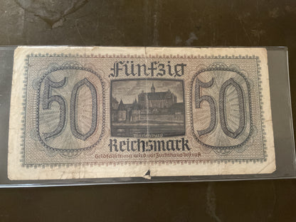 WWII German 50 Reichsmark Banknote-Third Reich