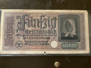 WWII German 50 Reichsmark Banknote-Third Reich