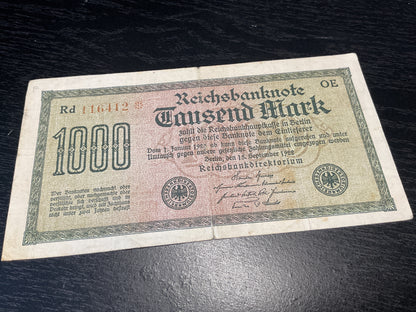 German 1000 Mark Reichs Banknote 1922