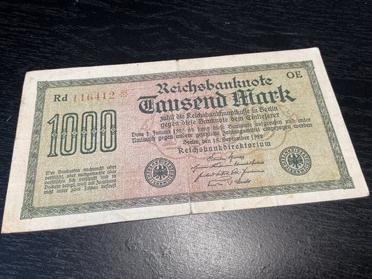 German 1000 Mark Reichs Banknote 1922